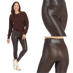 SPANX Faux Leather Croc Shine Leggings in Black/Brown Size M
